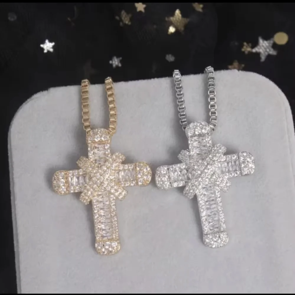 14k gold over sterling diamond cross necklace - Picture 2 of 4